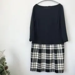 23区　ドッキングワンピース　黒　チェック　38 ウール混　美品