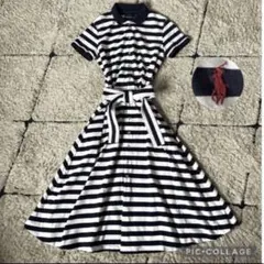 【極美品✨】ポロラルフローレン　ポロシャツワンピース　ボーダー　ロング　リボン