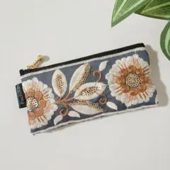 両面インド刺繍リボンのミニミニポーチ