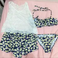 花柄セパレート水着 レースタンクトップ付き