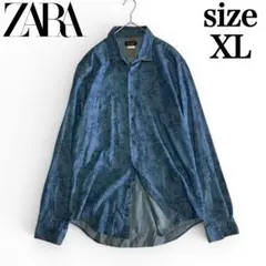 ZARA MAN ザラマン シャツ 長袖 花柄 インディゴ XL