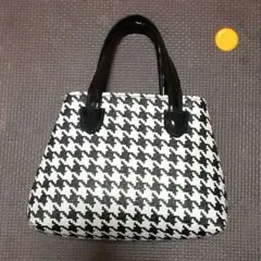 【最終】ミニバック 千鳥格子 ミニバッグ ポーチ 白×黒 手提げ レトロ