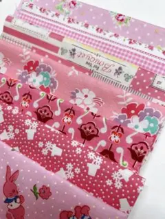 ⑦ピンク系　レトロ　ハギレ　7枚セット