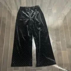 スパンコール付きブラックベルベットパンツ
