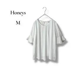Honeys レディース　半袖ブラウス　レース　フレア袖　Mサイズ ホワイト