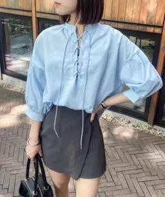Ambre Ciel レースアップパフスリーブブラウスのサムネイル
