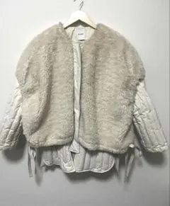 CLANE ベージュ ファー キルティング ジャケット