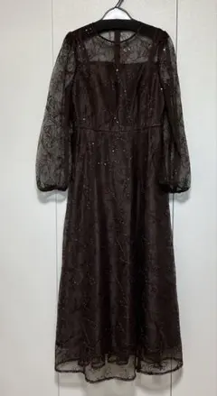 aimer スパンコールフラワー刺繍ロングスリーブドレス