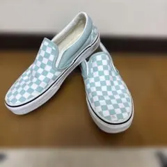 vans スリッポン 水色 チェック スニーカー 26.0cm