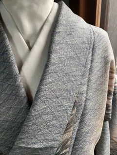 グレー系葉柄小紋着物 新品のポリエステル製