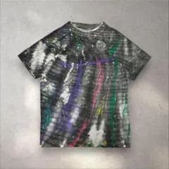 USA古着90sUSAプリント総柄アートTシャツペンキ跡宇宙系オーバーペイントL