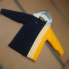 adidas ジャケット 黒/黄色 ストライプ・フード付・サイズM・レトロ