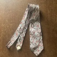 ARVISO ブラウン×シルバーグレー　総柄　シルク　ネクタイ