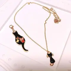 *. 匿名配送.*黒猫のチャーム　ネックレスセット　レジン　ハンドメイド