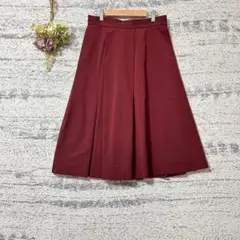 イネド　ミディ丈タックフレアスカート　ボルドー　Lサイズ　光沢　キレイめ　無地