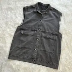 ブラックデニム ベスト ジレ オーバーサイズ ジャケット ノースリーブGジャン
