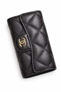 最終価格CHANEL 黒 キーケース マトラッセ　キャビアスキンシャネルおまけ付