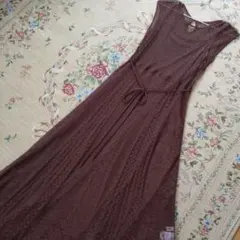 ブラウン レース ノースリーブ ロングワンピース