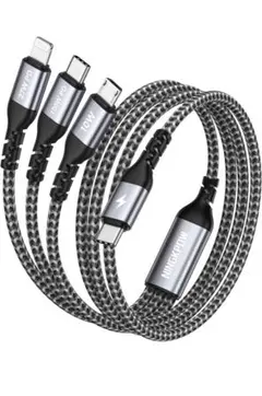 3in1充電ケーブル タイプc PD 急速充電 タイプc ライトニングケーブル