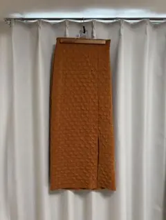 オレンジ ぽこぽこニット タイトスカート Mサイズ スリットあり ウエストゴム