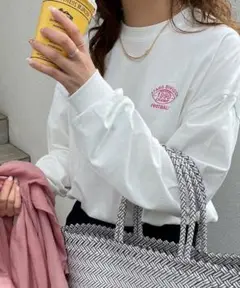 ディスコート　ワンポイント刺繍ビッグロングTシャツ　白　ユニセックス　アメカジ