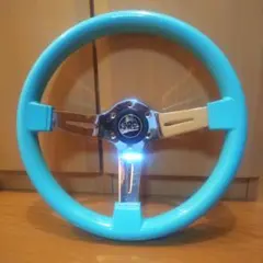 JDM ディープコーン ステアリング ライトブルー メッキスポーク