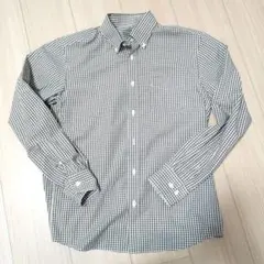 無印茶色と白のチェック柄長袖シャツXS902番