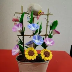クレイ樹脂粘土　朝顔　ちりめん風鈴 ハンドメイド クレイフラワー 樹脂粘土 朝顔 ちりめん風鈴付き ハンドメイド - メルカリ