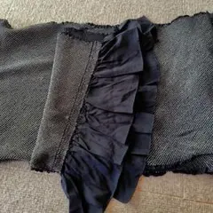 フリル付き黒白ストライプ兵児帯