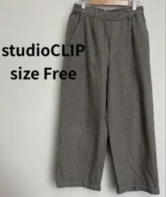studio CLIP千鳥格子ワイドパンツ ウエストゴム Fサイズ ナチュラル系