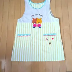 保育士　くまのがっこう　ストライプ柄 クマ刺繍エプロン