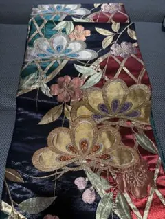 K100 袋帯 正絹 黒 金 花柄 大柄 - メルカリ