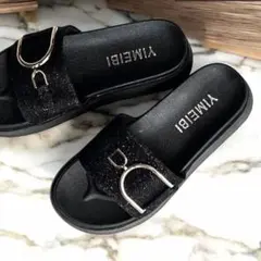 新品 24.0㎝ ／38 厚底 サンダル ミュール 夏 レディース 夏セール 黒