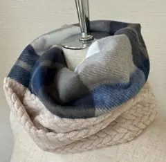 人気❤️ブルー　チェック❤️ジャガード　ボア　フリース　スヌード　マフラー　防寒　青