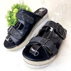 美品 アルテミス ダイアナ 厚底ストーンサンダル黒 M ダブルベルト ベルクロのサムネイル