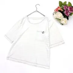 チュチュアンナ（M L）パイル半袖Tシャツ イカリ刺繍 ストライプ ホワイト白のサムネイル