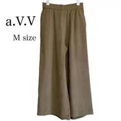 【アーヴェヴェ 】ガウチョパンツ ワイド ブラウン ベルベット調 ゴム M
