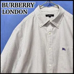 美品 バーバリーロンドン 半袖シャツ ストライプ メンズ ホースマーク刺繍 LL