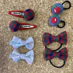 ヘアゴム　リボン　パッチンピン ファミリア風　りんご　リバティ　4セット