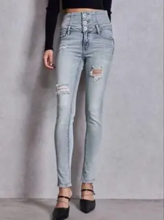 GYDAハイウエストバックデニムクロスダメージスキニーパンツ値下げ〇