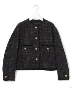 【滝沢眞規子さん着用】GIOLICA ボタン ツイード ジャケット　ブラック38