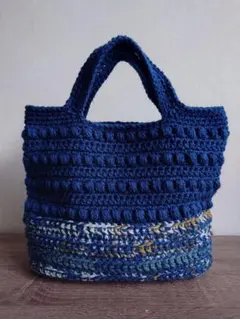 ハンドバッグ マチあり ブルー