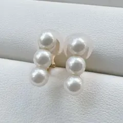 1491 真珠イヤリング トリプルパールイヤリング 3連 三連 パール 結婚式