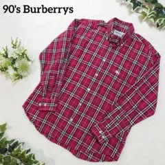 90's Burberrys ロゴ刺繍 ノバチェック柄 ボタンダウンシャツ