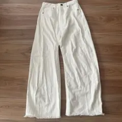 【新品】Re:EDIT ホワイト ジーンズ　ワイドパンツ フリンジ裾