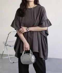 グレー フリルスリーブ Tシャツ FREEサイズ 新品未使用品
