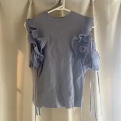 SNIDEL フリル付き半袖ニットライトブルー