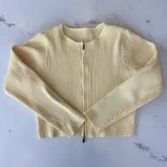 リブ編みクリーム色長袖カーディガン