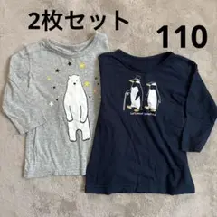 長袖Tシャツ　2枚セット　七分袖 シロクマ&ペンギン　紺　灰　GITA 千趣会