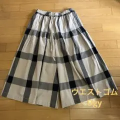 Dgyチェックガウチョパンツ　ベージュ系　綿100% ウエストゴム